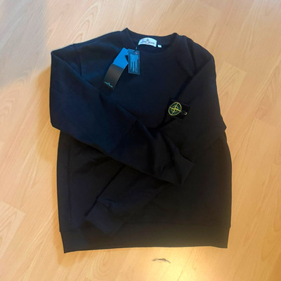 Stone Island Herren Pullover Schwarz M Rundhals Langarm Logo-Patch Ärmel