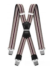 New 50mm Stripe Large Clip Sling Cowhide Leather Nylon Men's Suspenders 4 Clips