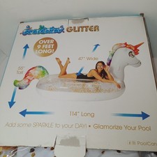 Giant 114" x 55" Glitter Unicorn Pool Float, Excellent Condition w/Box