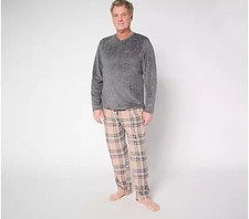 Cuddl Duds Fleece w/ Stretch V-Neck  Pant Pajama Set Charcoal Plaid S A667652