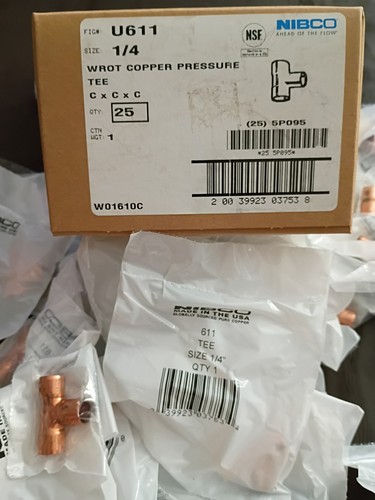 NIBCO 1/4" WROT Copper Pressure TEE C x C x C W01610C  (Lot of 25 Tee)
