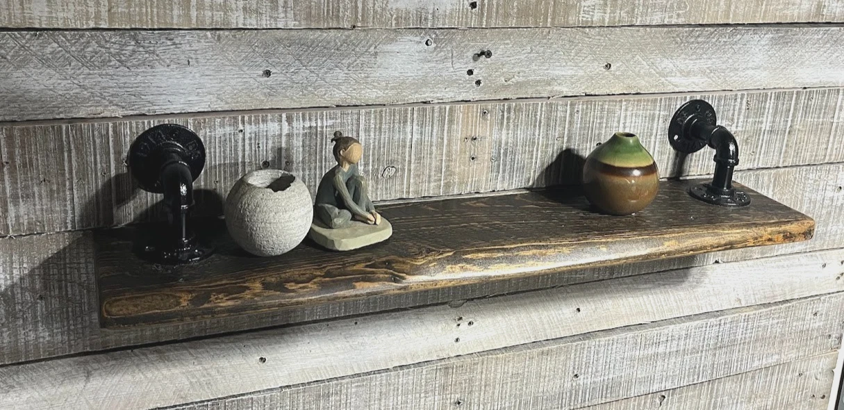 Rustic Live Edge Shelf 28" Farmhouse Shelf Reclaimed Wood Poconos PA Hanging