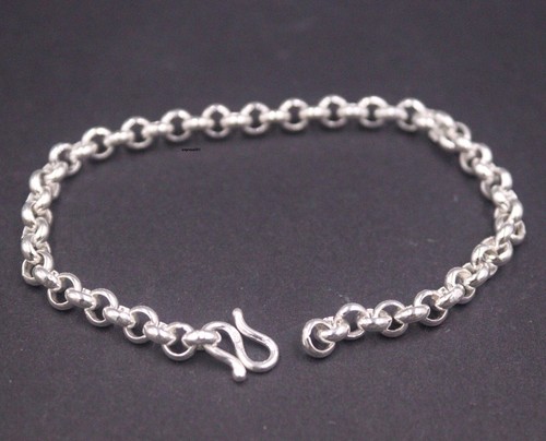 Pure 999 Fine Silver Chain Men Women 5.5mm Cable Rolo Link Bracelet /7.5inch - Picture 2 of 9