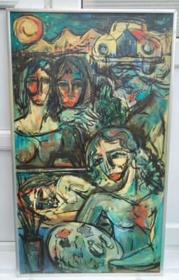 Schöne Ölfarbe auf Holzplatte Maler 1997 64x110cm Wohn Wanddeko
