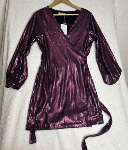 Women’s Wrap Dress Size L Purple Sequin Sparkly Glitter Brazil New Party