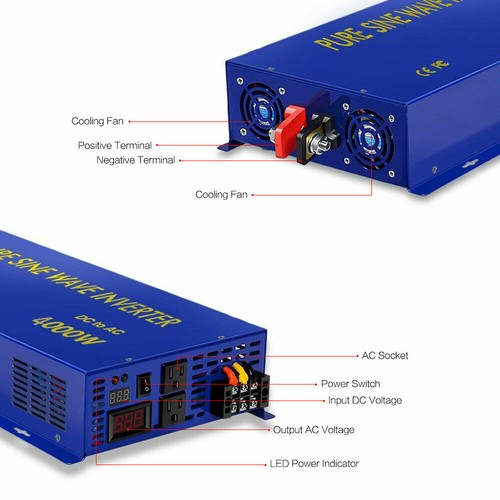 WZRELB 24V to 110V 120V Power Inverter 3500 Watt Pure Sine Wave Inverter Switch - Picture 4 of 12