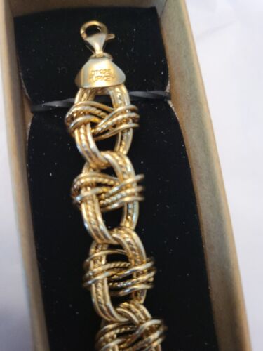 Gold Over Sterling 925 OT  Wide Woven Chain Link Bracelet 13.13g 7.5”  - Afbeelding 1 van 5