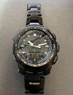 CASIO PRO TREK PRW-5100YT-1JF Tough Solar Black Mens Watch Used 3j16015