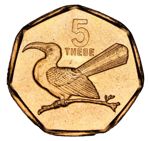 Botswana 5 Thebe, 1998 Gem Unc~7 Sided~Toko Bird~Free Shipping