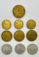 Collection of 10 French Coins including 6  Rooster  Francs 1942 to 1953