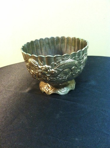 RARE ANTIQUE ASIAN MEIJI DRAGON BOWL-INTRICATE DESIGN, SILVER ON COPPER/BRONZE!! - Picture 3 of 12