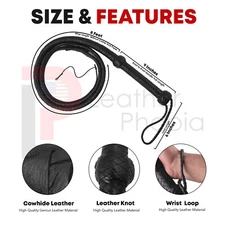 Cowhide Leather BULL WHIP Black Indiana Jones  04 to 08 Feet Long 12 Plaits