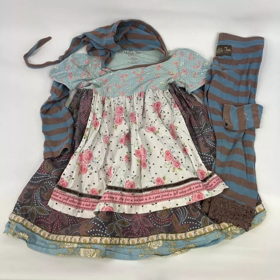 Matilda Jane Sz 8 Gypsy Blue Chrissy Set Striped Hooded Boutique