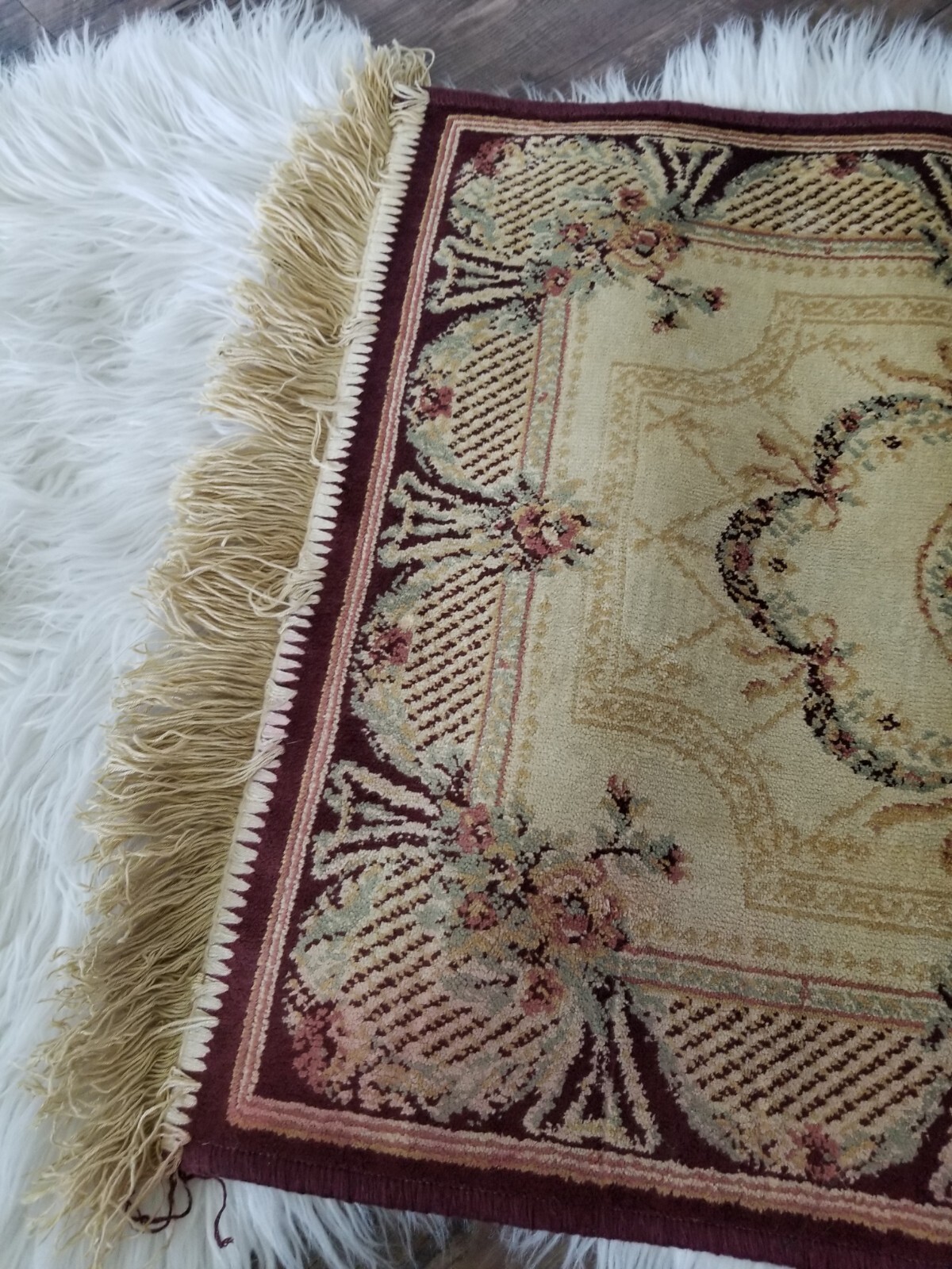 Vintage Madras Belgium Fringed 100 Viscose SILK LOOK 21" x 34" Floral