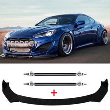 For Hyundai Genesis Tiburon Coupe Gloss Front Bumper Lip Splitter + 2 Strut Rods