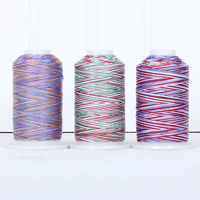 Threadart 100% Cotton Variegated Thread Set | 3 Cones Holiday Colors |600M Cones