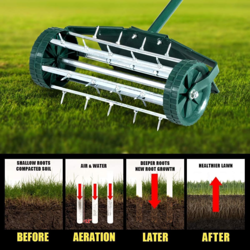 Taylor & Brown Garden Rolling Lawn Aerator, 45Cm Manual Grass Spikes Roller with - Picture 5 of 12