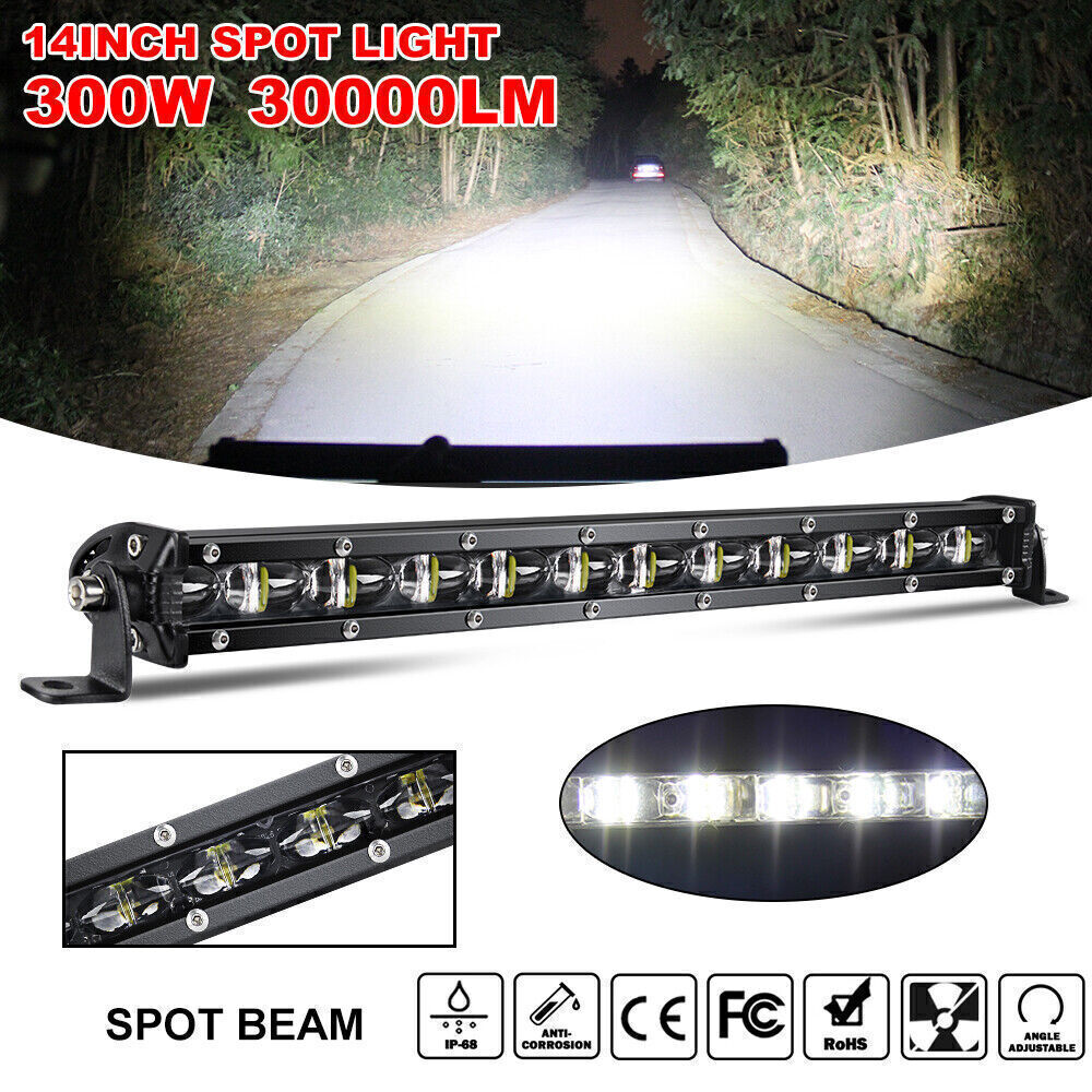 14inch 300W 30000LM LED Light Bar Spot Flood Combo Work Truck Car ATV SUV 16
