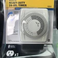 Mechanical Heavy Duty 24 Hr Timer, 1 Grounded Outlet, 125V cfl compatible indoor