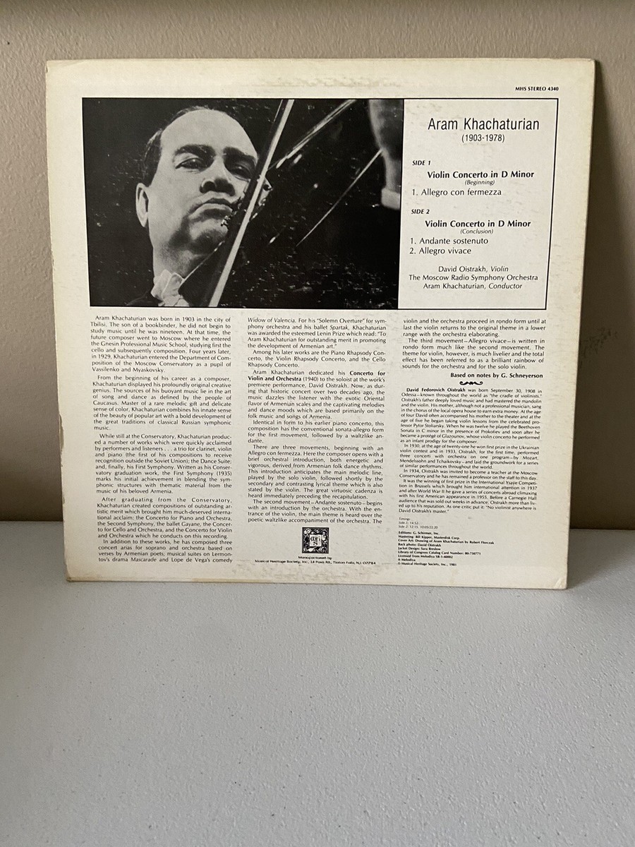 ソ連LP Aram Khatchaturian, David Oist Concerto For Violin And Orchestra, In D Minor 33CM0111516A Мелодия /00260 A. Khachaturyan, David Oistrach – Concerto For Violin And