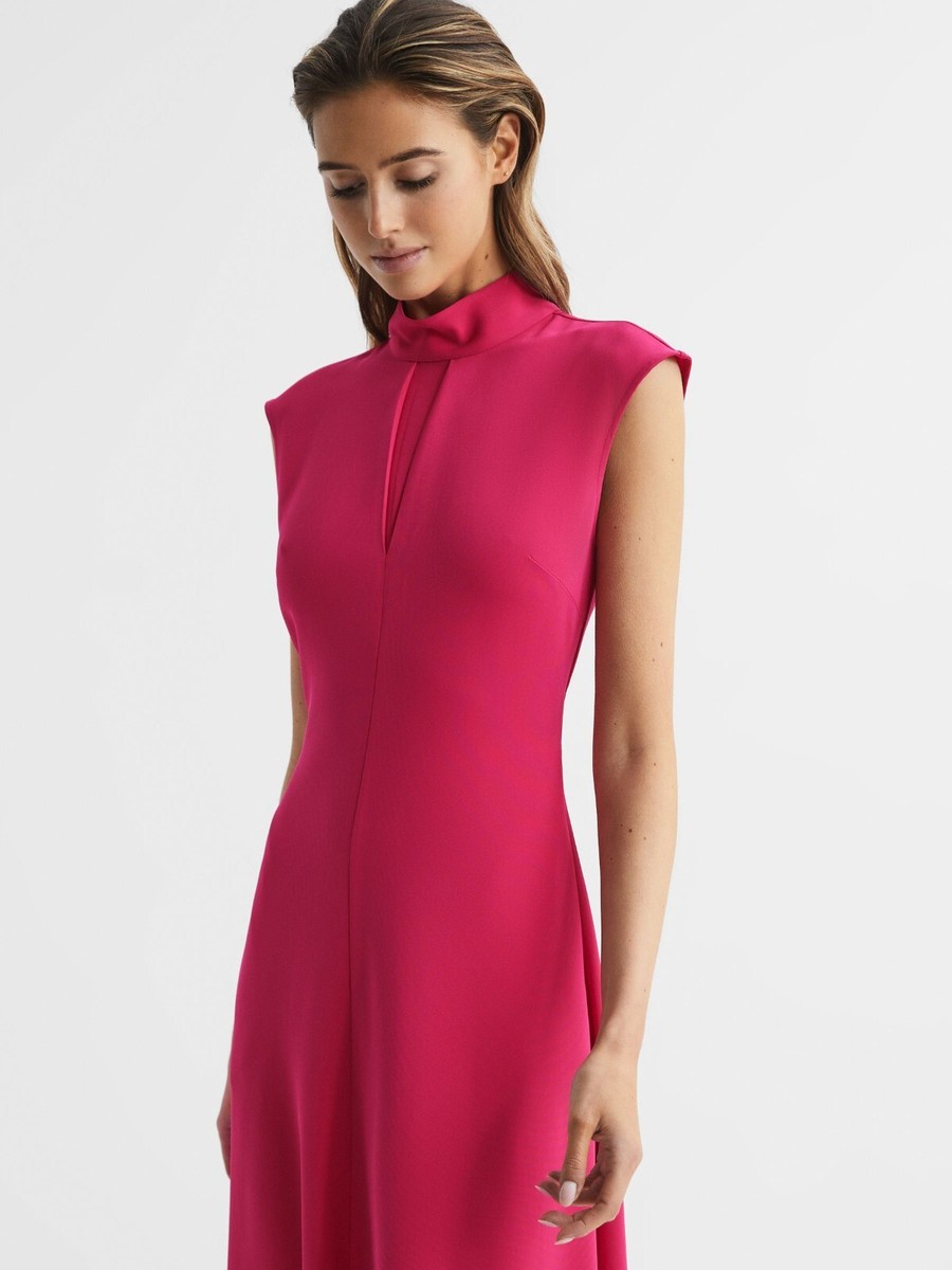 REISS LIVVY OPEN BACK MIDI DRESS in PINK | eBay