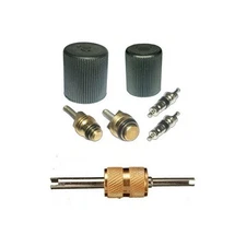 AC System Cap & Valve Service Kit + Schrader Valve Core Remover - Installer Tool