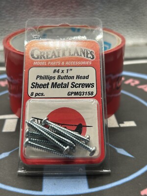 Great Planes. GPMQ3158 #4 x 1'' Phillips Button Head Sheet Metal Screws