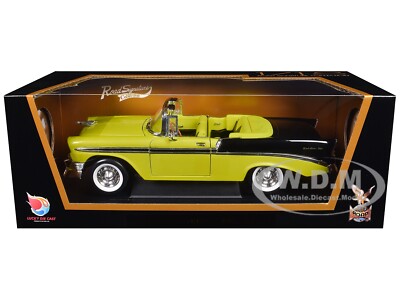 1956 CHEVROLET BEL AIR CONVERTIBLE YELLOW & BLACK 1/18 BY ROAD