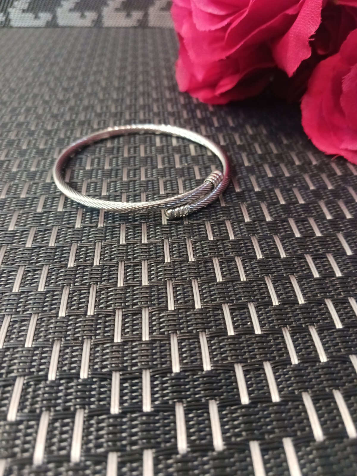 Basic Silver Colored Cable Bangle Moderate Bracel… - image 2