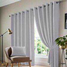 Thermal Thick Blackout Curtain Eyelet Ring Top Ready Made Pair Panels +Tie Back