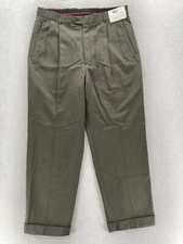Vintage Louis Raphael Soft Dress Pant Mens 36x30 Green Microfiber Pleated Cuffed