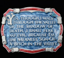 Valley of The Shadow of Death Psalms Mean SOB Fear Evil Zinc Belt Buckle New 