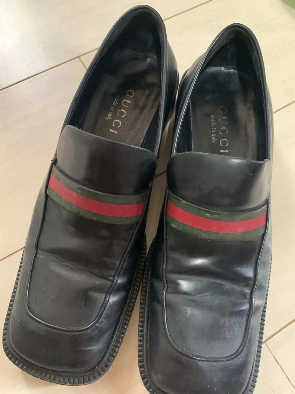 Mocassins femme GUCCI Sherry Line cuir noir EU36,5/US6,5 authentique du Japon
