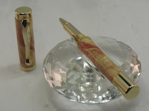 HANDMADE GORGEOUS ATRAX FLAMING BOX ELDER WOOD ROLLER BALL PEN IN 24KT GOLD FINI - Picture 2 of 8
