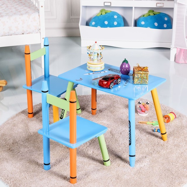 Kids Table And Chair 3 Piece Set Plastic Playroom Chairs For Girls Boys Toddlers