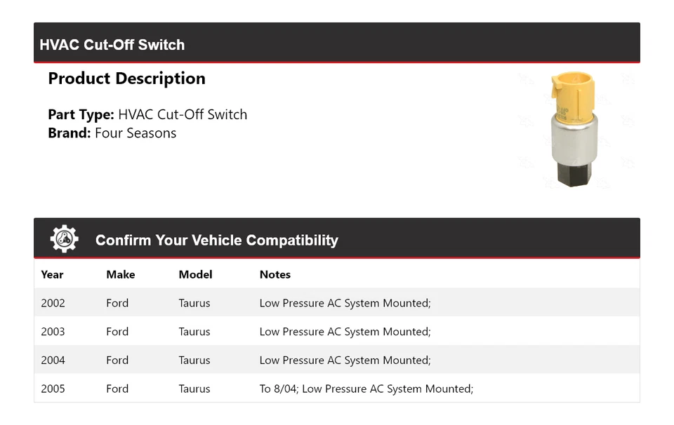 Interruptor de corte de climatización para Ford Taurus 2002-2005 4 estaciones 2003 2004 Foto 2 de 4
