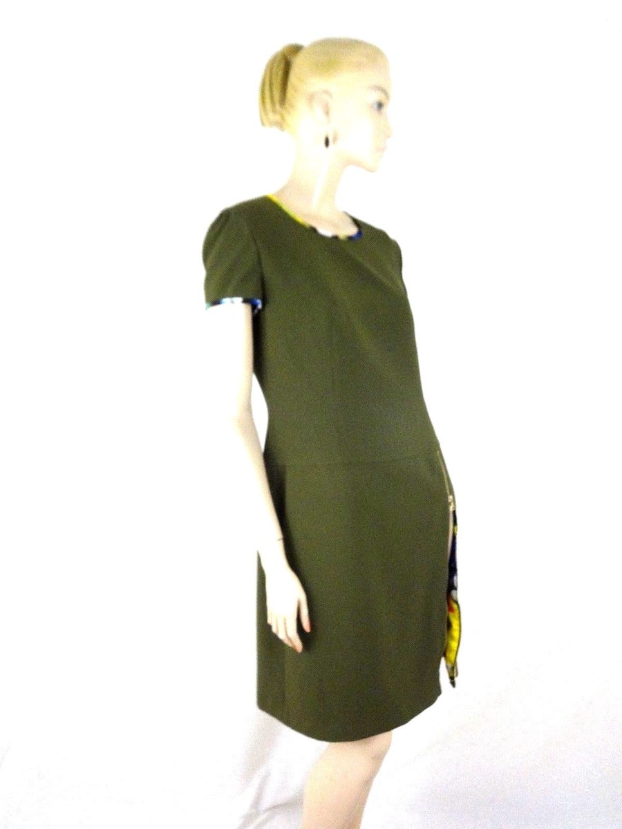 emanuel ungaro green dress Vintage Emanuel Ungaro Ribbed Knit Taffeta Ruffle Dress – Recess