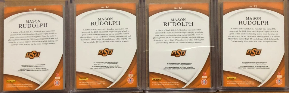 (4 cards) 2018 Mason Rudolph Immaculate Rookie Oklahoma St Helmet Logo set RC - Image 2 of 4