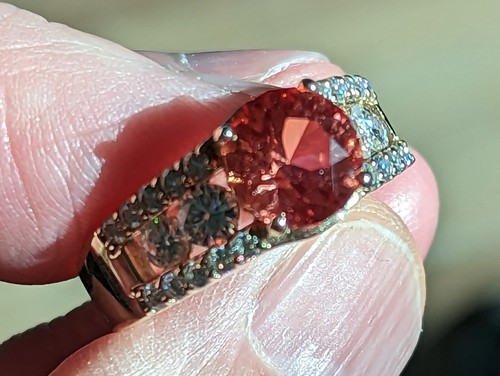 Unisex Lab Created Padparadscha & Moissonite 14k Yellow Gold Sz10 - Picture 14 of 21