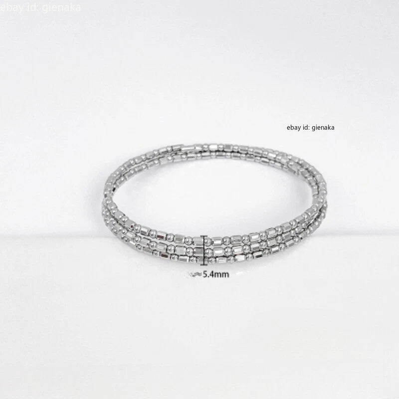 Pure Platinum 950 Three Layer Shiny Beads Circle Bracelet Bangle 53/54/55/56# - Imagem 2 de 4