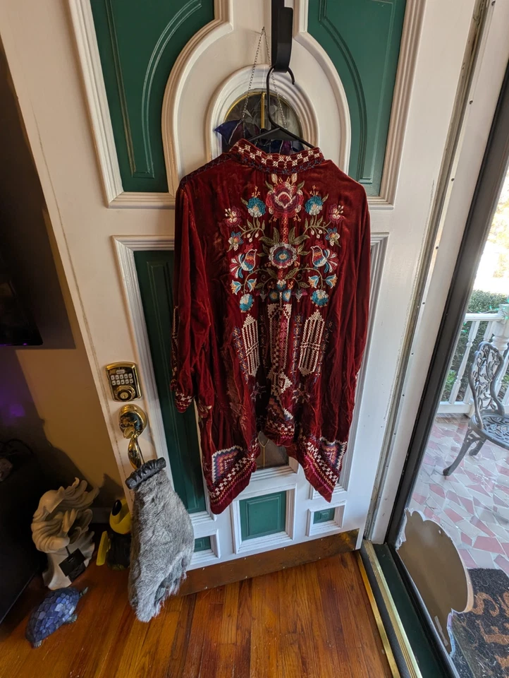 Cárdigan para mujer Johnny Was XL terciopelo auburín terciopelo seda bordado floral Foto 2 de 4