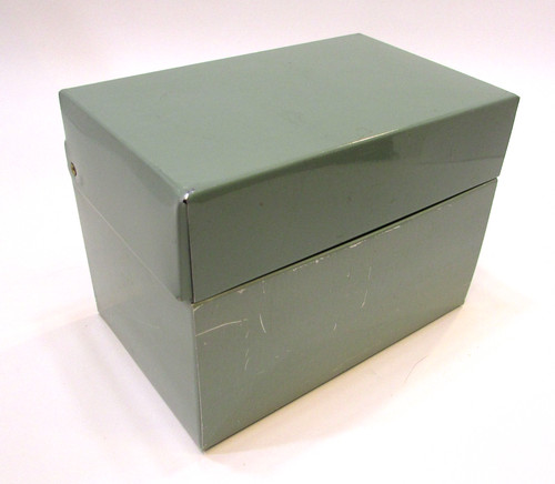 Old 1950's Green Metal 4x6 Index Card File Vintage Industrial Steel Storage Box