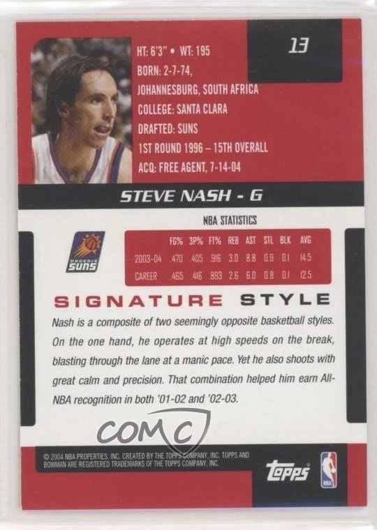 2004-05 Bowman Signature Steve Nash #13 HOF - Image 2 of 2