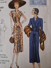 Vintage Vogue 1940s Pullover Dress sewing pattern V9126 NEW sizes 14,16,18,20,22