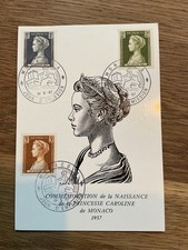 1957 Birth of Princess Caroline Grace Kelly of Monaco Postcard with stamps