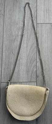 & Other Stories Straw rattan women’s Crossbody Half Moon circle Bag gold chain - Image 1 of 4