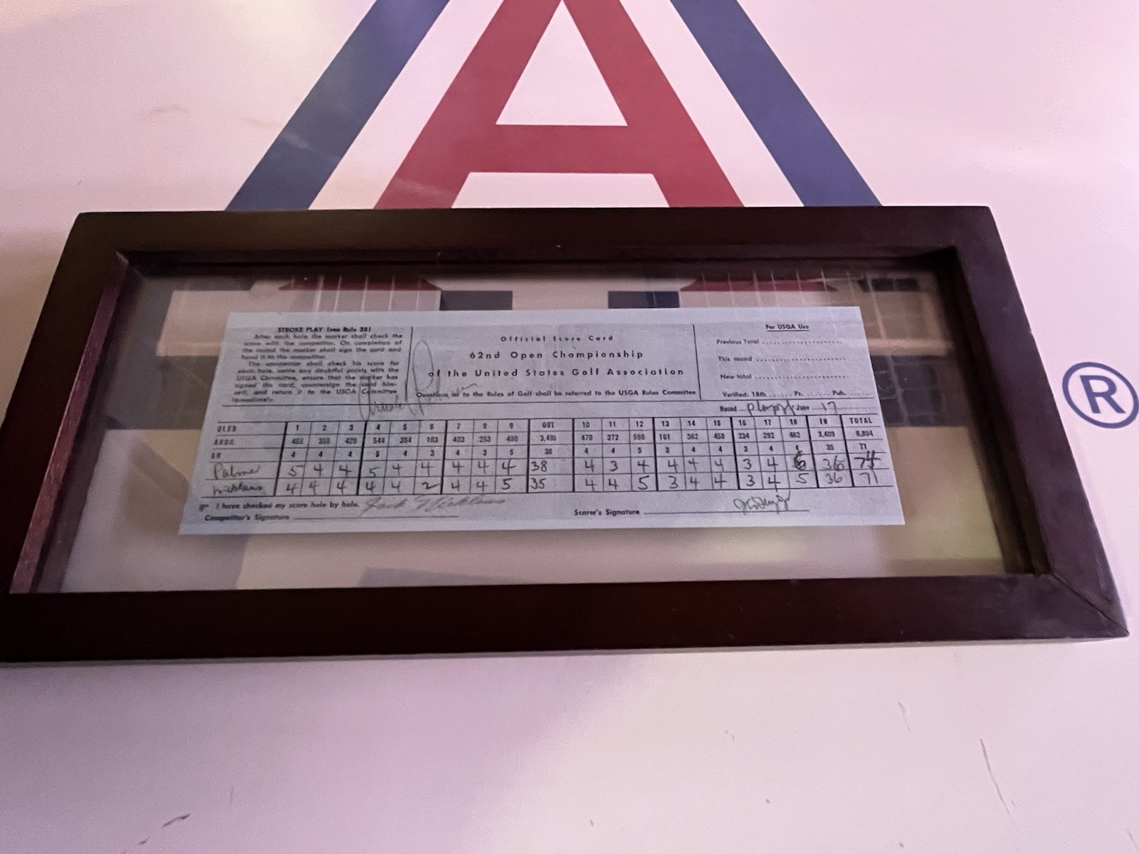 Jack Nicklaus & Arnold Palmer Signed Used Scorecard 62nd Open Championship USGA.