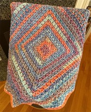 Crochet Modern Granny Square Blanket Afghan Wrap Baby Worsted Bitty Stripes 33"