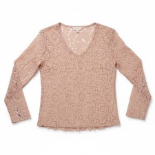 Adiva Womens Floral Lace V-Neck Long Sleeve Top Dusty Rose Pink Small