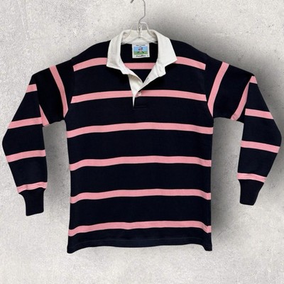Rowing Blazers Rugby Polo Shirt • Blue w/ Pink Stripes • Women's